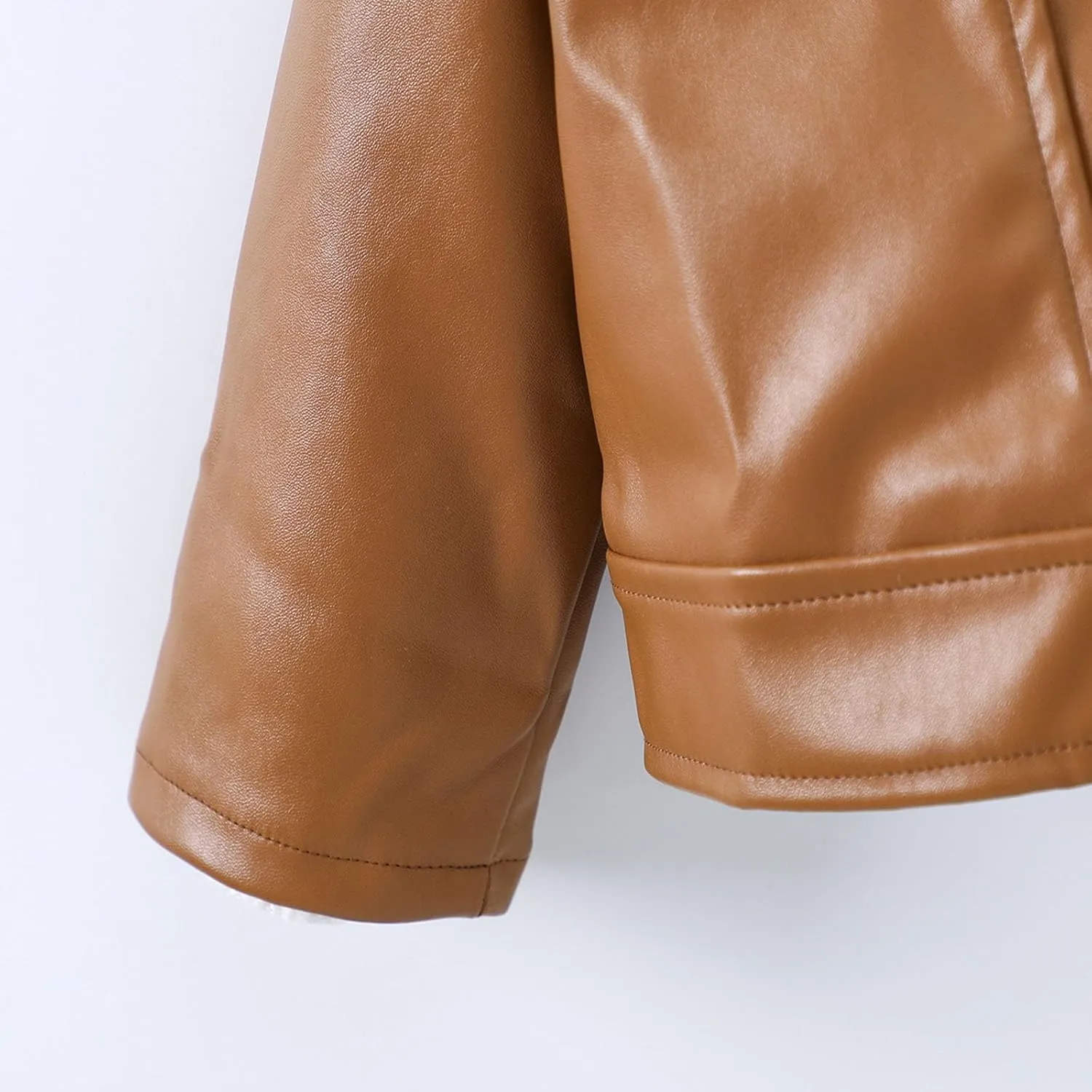 Baby PU Faux Leather Motorcycle Coat Toddler Infant Zipper Fall Winter Solid Color Long Sleeve Lapel Outerwear Coat