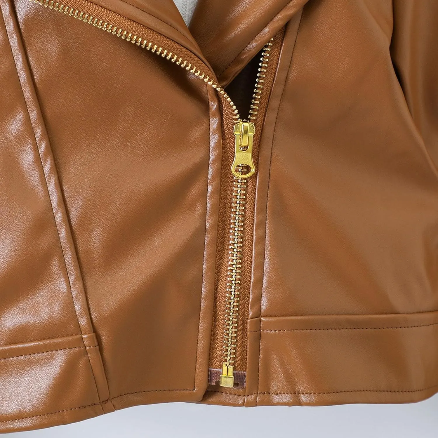 Baby PU Faux Leather Motorcycle Coat Toddler Infant Zipper Fall Winter Solid Color Long Sleeve Lapel Outerwear Coat