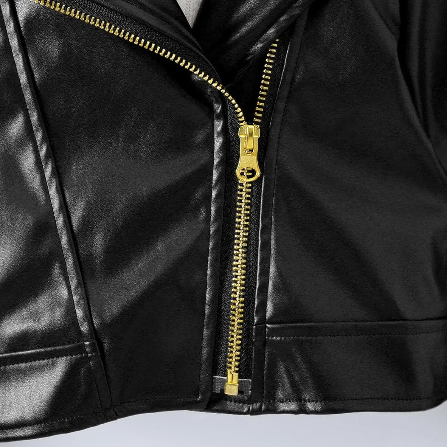 Baby PU Faux Leather Motorcycle Coat Toddler Infant Zipper Fall Winter Solid Color Long Sleeve Lapel Outerwear Coat