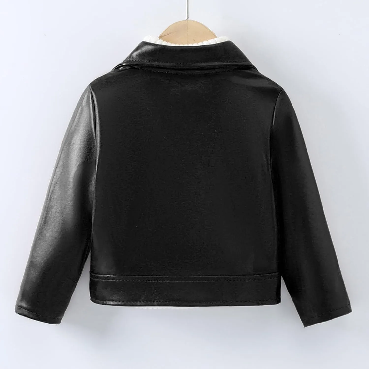 Baby PU Faux Leather Motorcycle Coat Toddler Infant Zipper Fall Winter Solid Color Long Sleeve Lapel Outerwear Coat