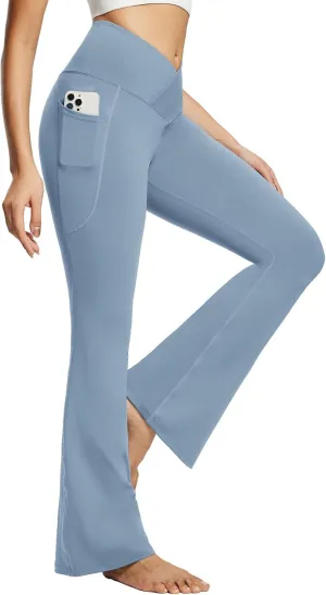 baleaf Women's Yoga Pants V Crossover Flare Leggings with Pockets High Waist Casual Workout Gym Bell Bottom Leggings