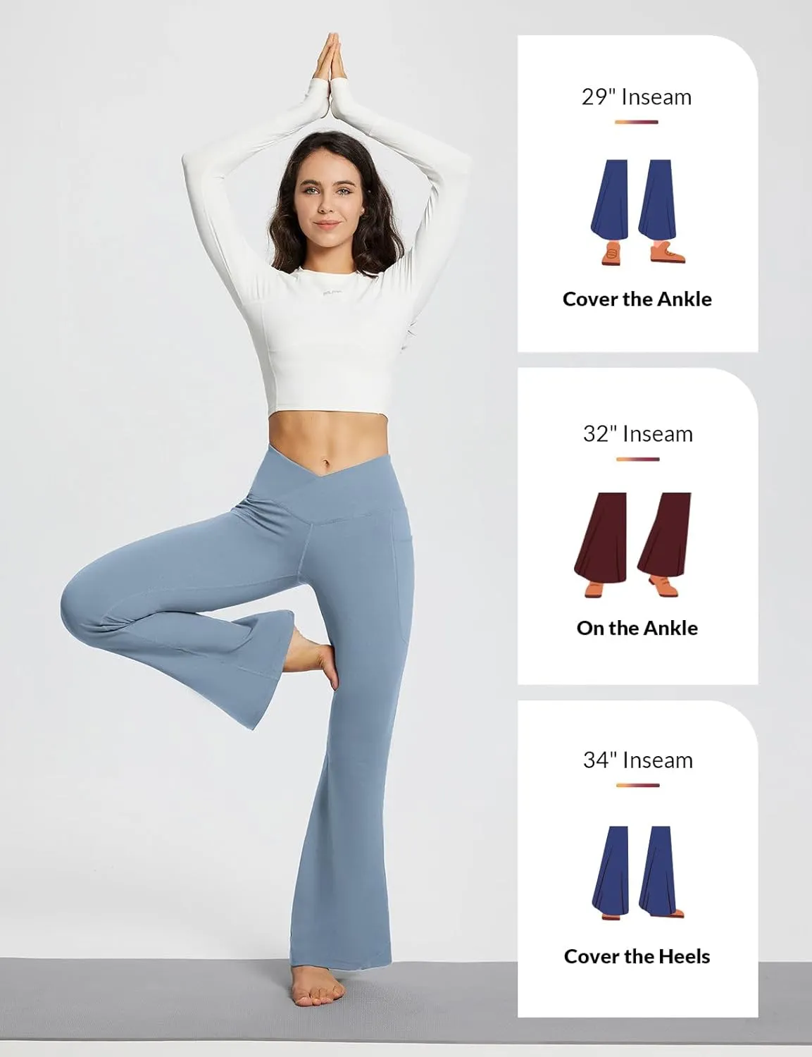 baleaf Women's Yoga Pants V Crossover Flare Leggings with Pockets High Waist Casual Workout Gym Bell Bottom Leggings