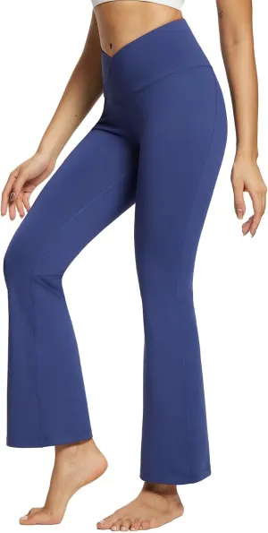 baleaf Women's Yoga Pants V Crossover Flare Leggings with Pockets High Waist Casual Workout Gym Bell Bottom Leggings
