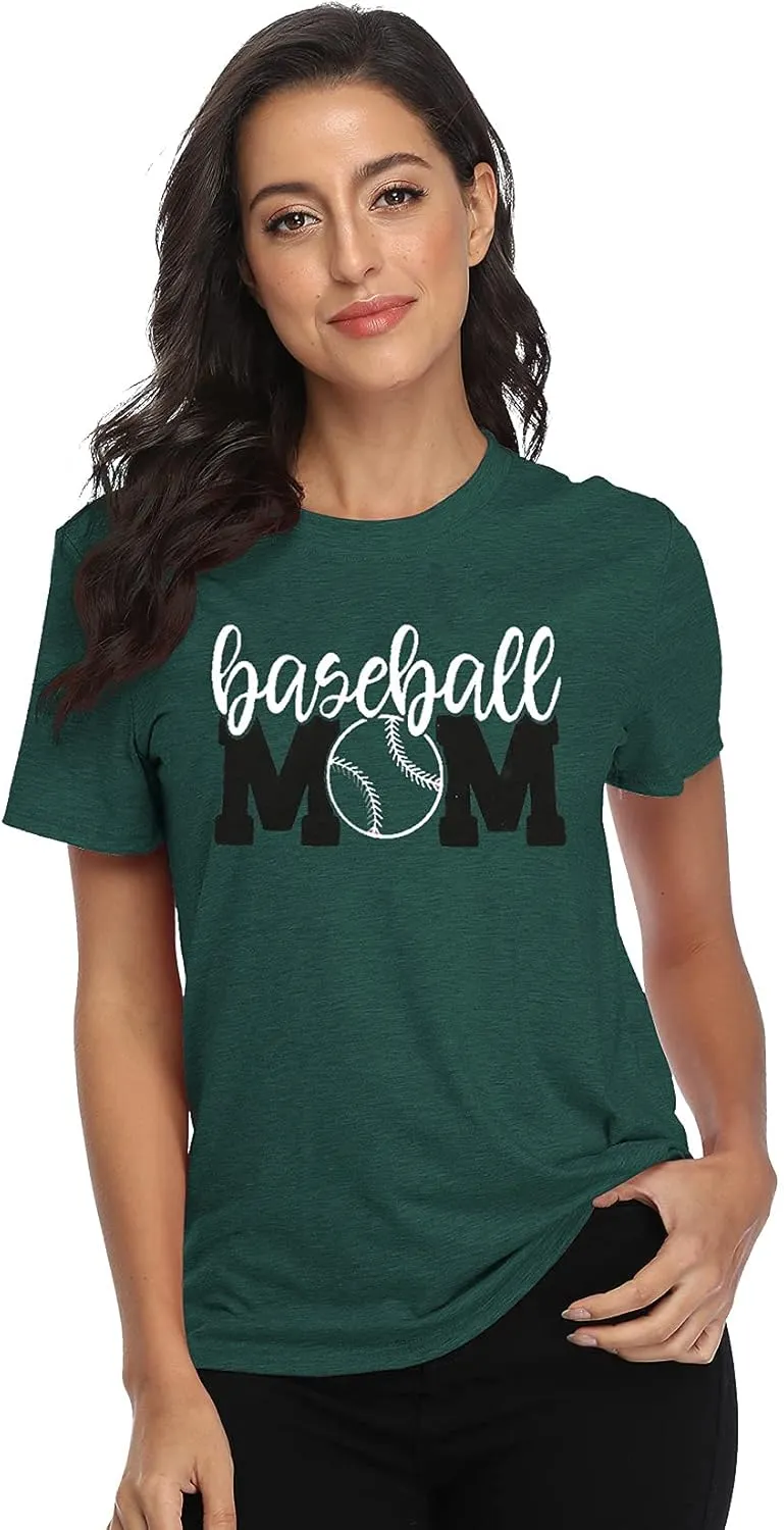 Baseball Mom Shirt Womens Mom Shirt Short Sleeve O-Neck Letter Print Casual Tops Tees