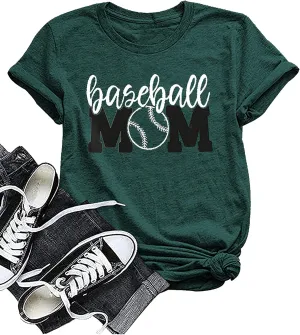 Baseball Mom Shirt Womens Mom Shirt Short Sleeve O-Neck Letter Print Casual Tops Tees