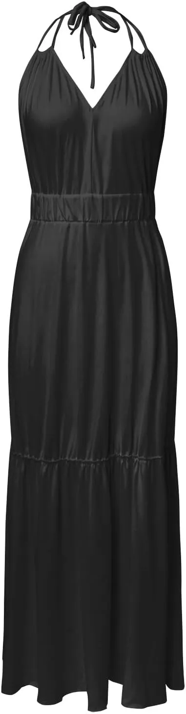 Beach Maxi Dresses For Women 2024 Vacation Spaghetti Strap Sleeveless Casual Summer Dress Print Blackless Sundress