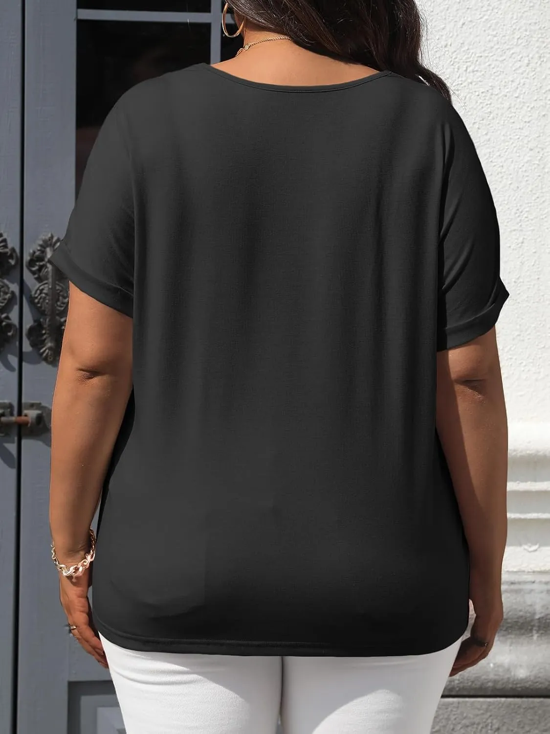 Beautife Womens Plus Size V Neck T Shirts Short Sleeve Summer Dressy Casual Tunic Tops Loose Fit Tees Blouse