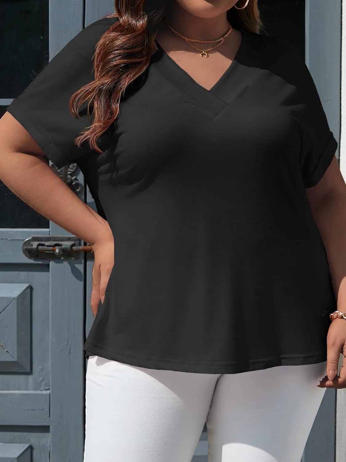 Beautife Womens Plus Size V Neck T Shirts Short Sleeve Summer Dressy Casual Tunic Tops Loose Fit Tees Blouse