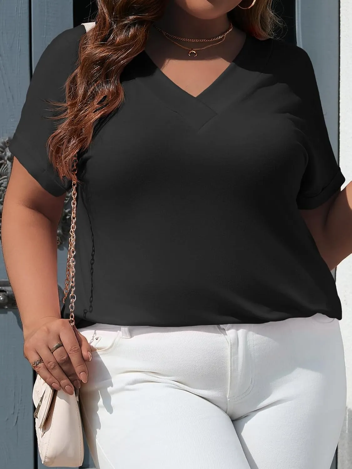 Beautife Womens Plus Size V Neck T Shirts Short Sleeve Summer Dressy Casual Tunic Tops Loose Fit Tees Blouse