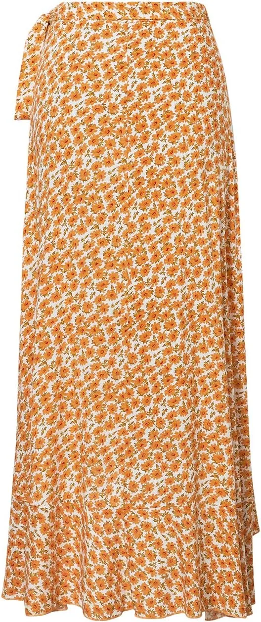BerryGo Women's Boho Floral Wrap Maxi Skirt High Waisted Long Skirt with Slit