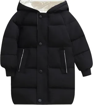Big Girls Quilted Jacket Children's Down Padded Jacket Long Cotton Padded Jacket Baby Winter Coat for (Black, 4-5 Years)