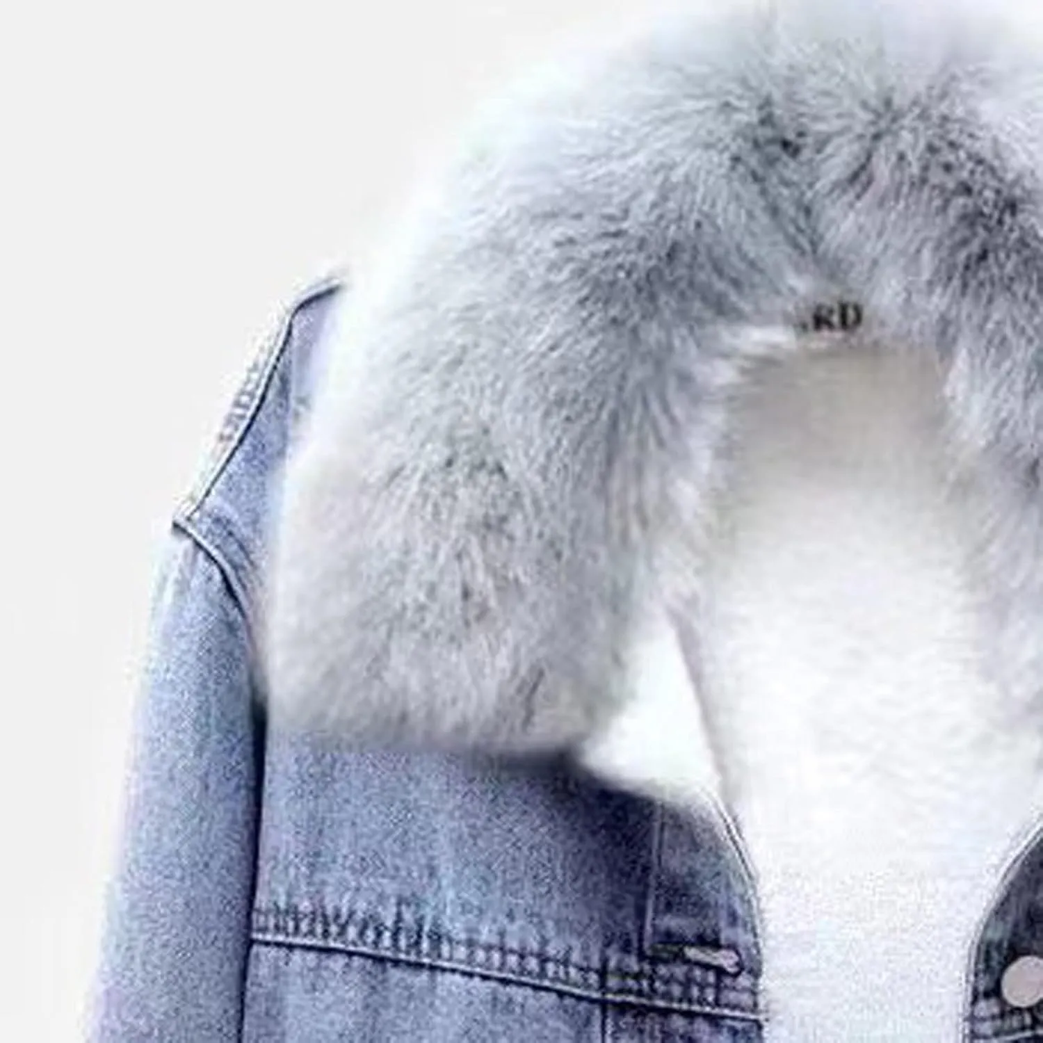 Binmer Women Denim Jacket with Faux Fur Collar Thicken Warm Wool Outwear Winter Parka Sherpa Fleece Lined Denim Jean Coat
