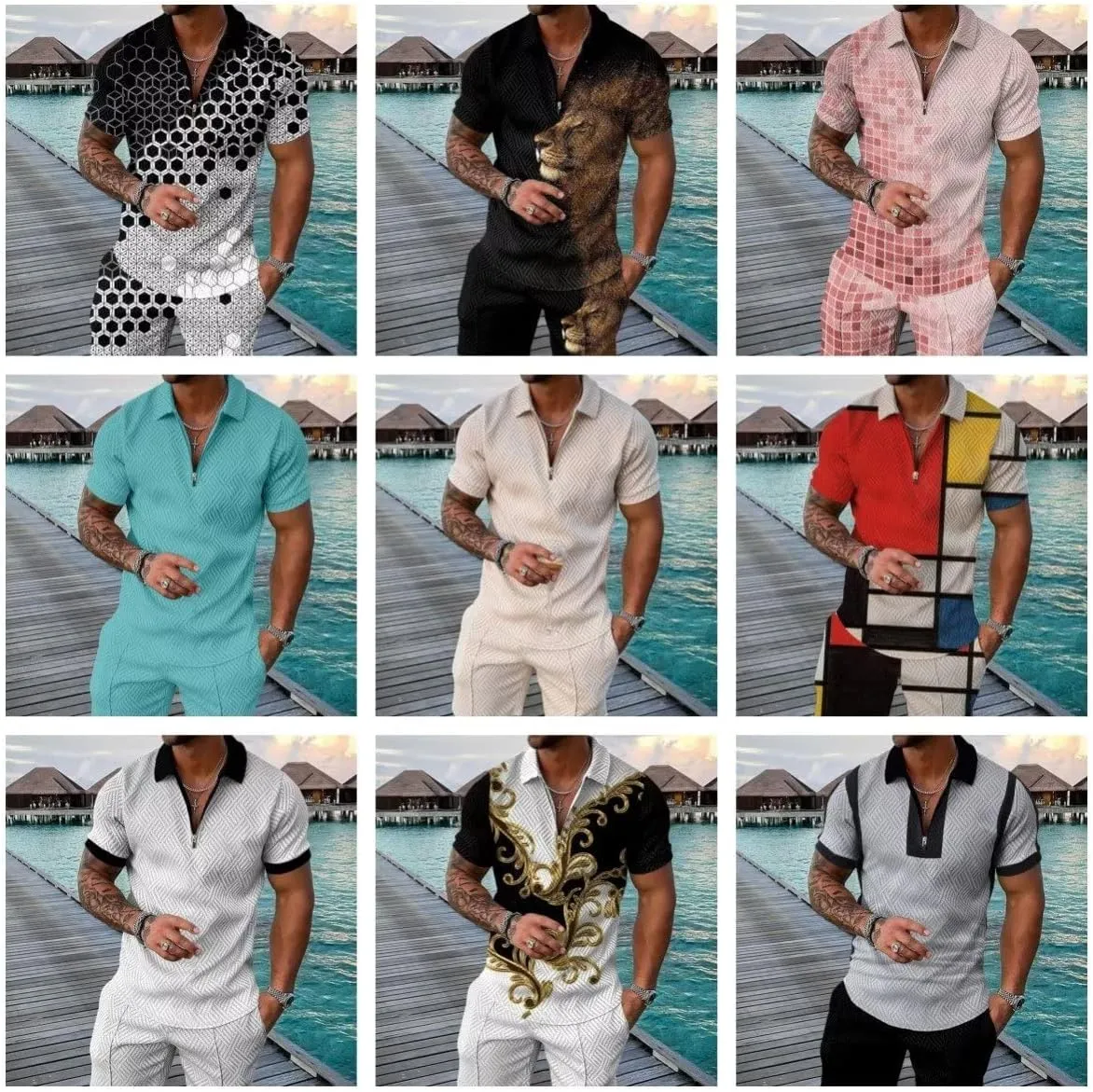 BIRW Men‘s Track Suits 2 Piece Summer Short Sets Outfits Fashion Polo Shirt Casual Short Sleeve and Shorts set