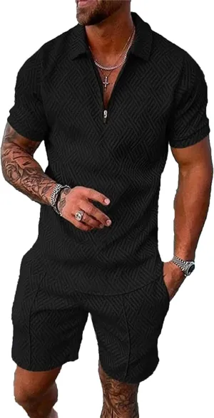 BIRW Men‘s Track Suits 2 Piece Summer Short Sets Outfits Fashion Polo Shirt Casual Short Sleeve and Shorts set