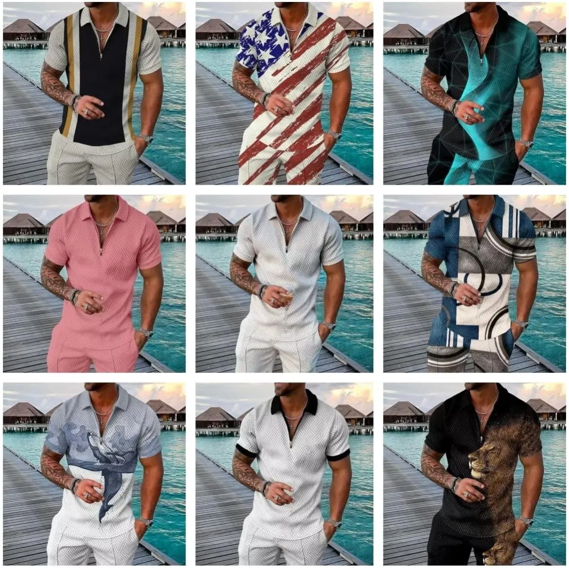 BIRW Men‘s Track Suits 2 Piece Summer Short Sets Outfits Fashion Polo Shirt Casual Short Sleeve and Shorts set