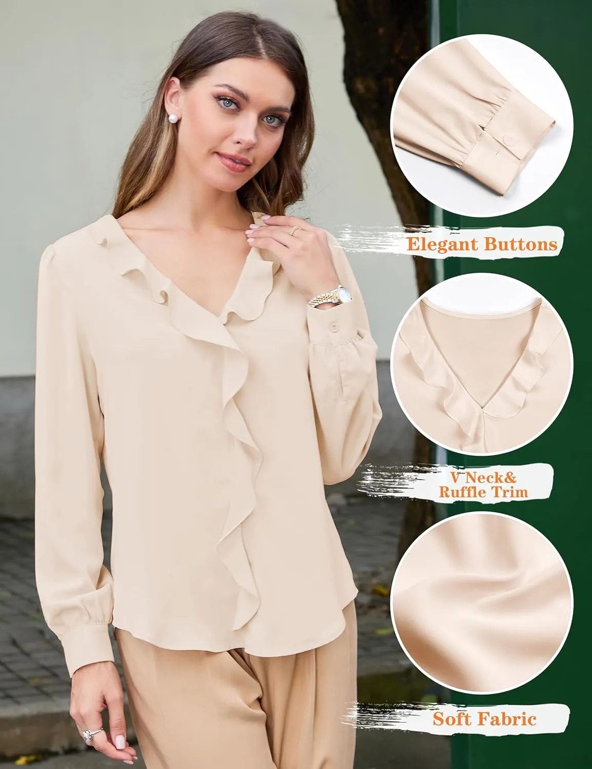 Blooming Jelly Womens Dressy Casual Blouse Business Long Sleeve Tops Ruffle V Neck Work Shirt Fall Outfit 2024