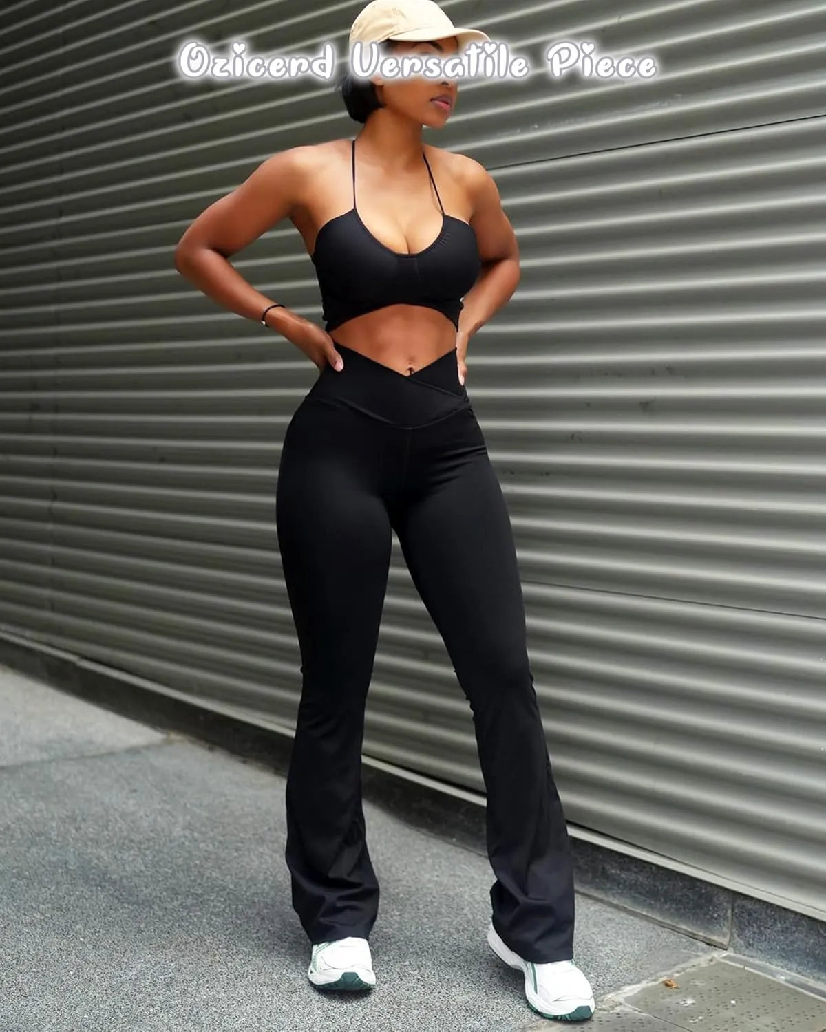 Bootcut Flare Leggings for Women Tummy Control High Waist Crossover Scrunch Butt Leggings Wide Leg Yoga Pants Black