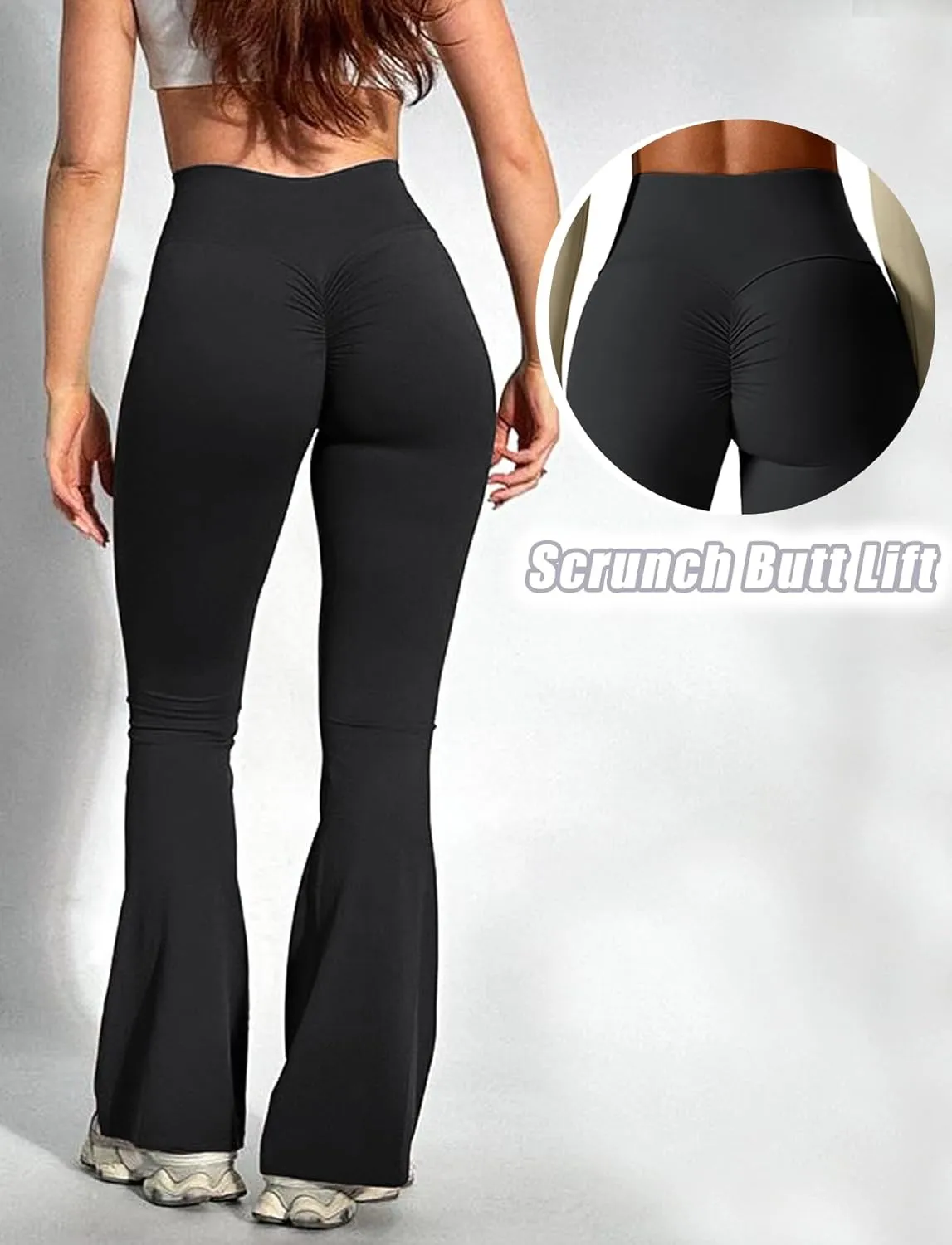 Bootcut Flare Leggings for Women Tummy Control High Waist Crossover Scrunch Butt Leggings Wide Leg Yoga Pants Black