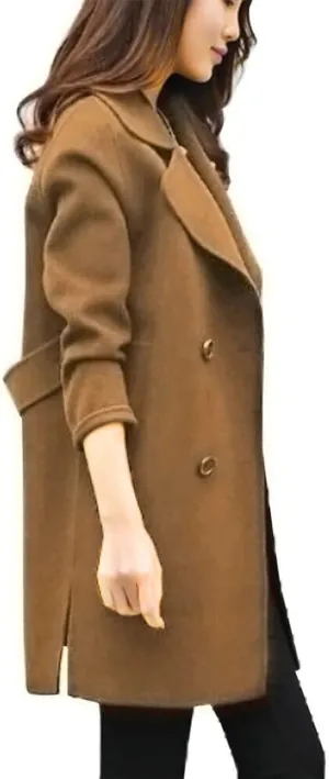 BOXIACEY Pea Coats for Women Wool Blend Winter Coat Double Breasted Trench Coat Elegant Lapel Collar Long Trench Coat
