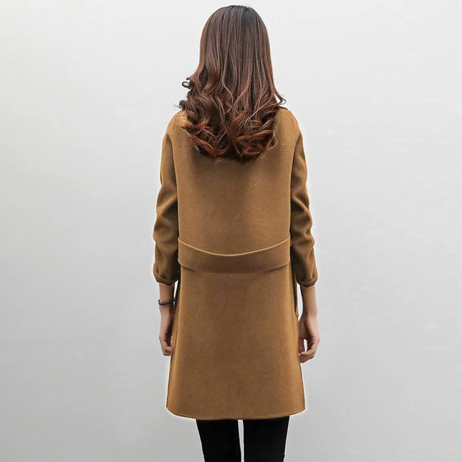 BOXIACEY Pea Coats for Women Wool Blend Winter Coat Double Breasted Trench Coat Elegant Lapel Collar Long Trench Coat