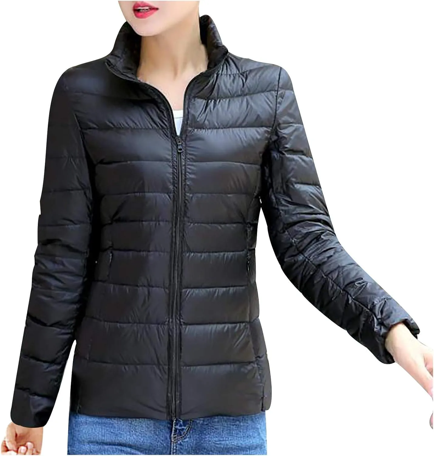 BOXIACEY Puffer Jackets for Women Lightweight Down Jacket Packable Winter Warm Coats Puffy Jacket with Stand Collar