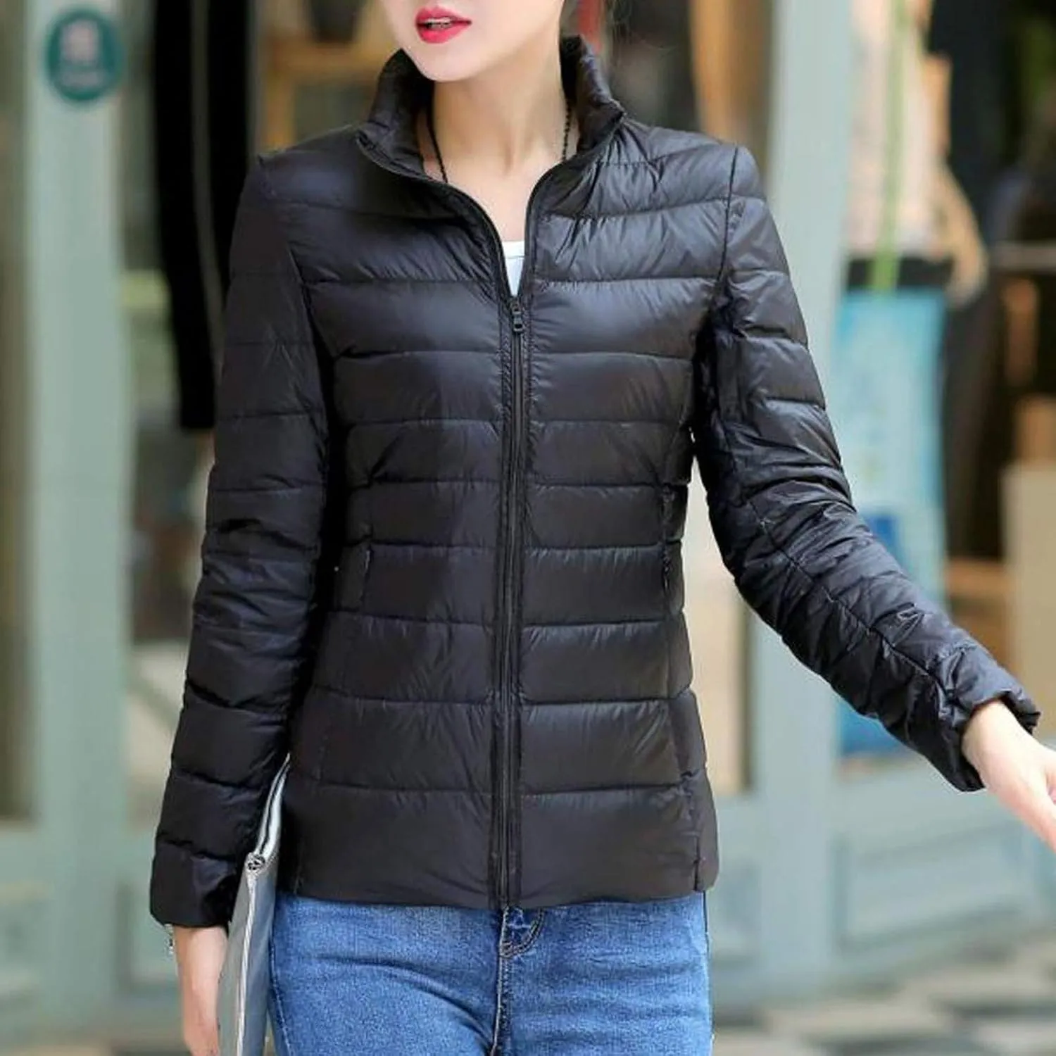 BOXIACEY Puffer Jackets for Women Lightweight Down Jacket Packable Winter Warm Coats Puffy Jacket with Stand Collar