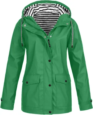 BOXIACEY Rain Jackets for Women Waterproof with Hood Lightweight Packable Windbreaker Outdoor Trench Coat Travel Jacket