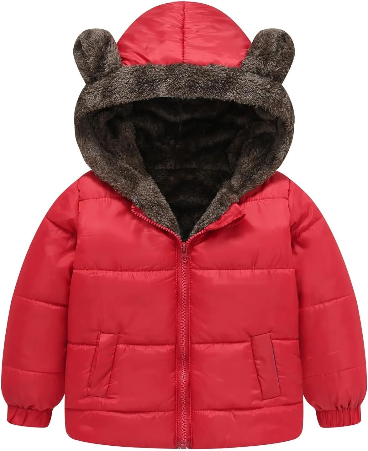 Boys And Girls Middle Children Solid Color Ears Cute Pocket Short Cotton Padded Children's Coat Toddler Winter Coat