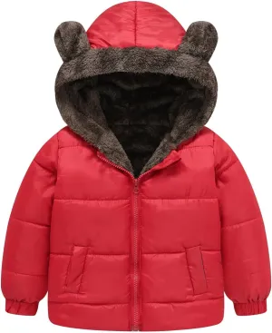 Boys And Girls Middle Children Solid Color Ears Cute Pocket Short Cotton Padded Children's Coat Toddler Winter Coat