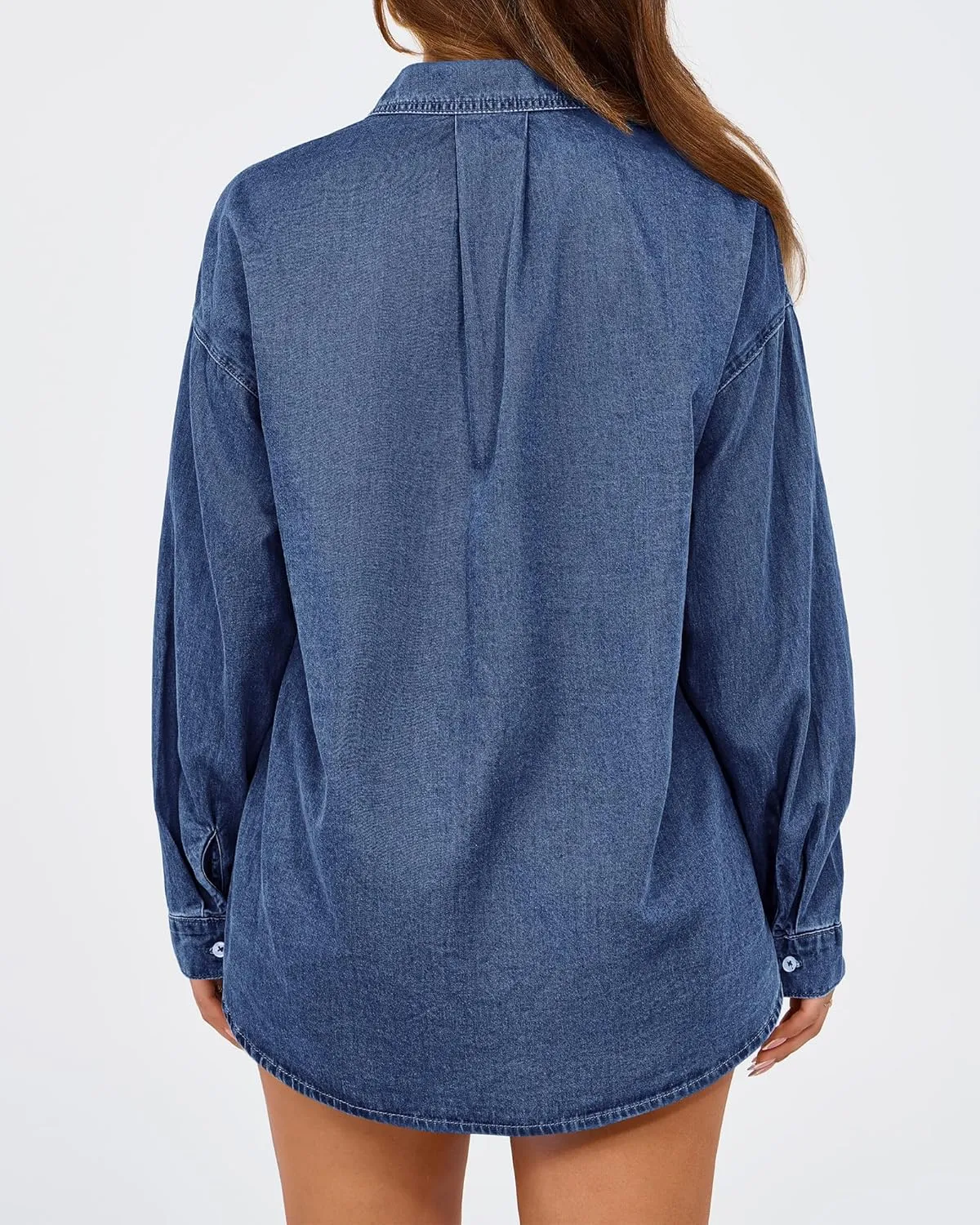 BTFBM Womens Button Down Denim Shirts Fall Lapel V Neck Lightweight Oversized Long Sleeve Thin Casual Blouse Tops Pocket