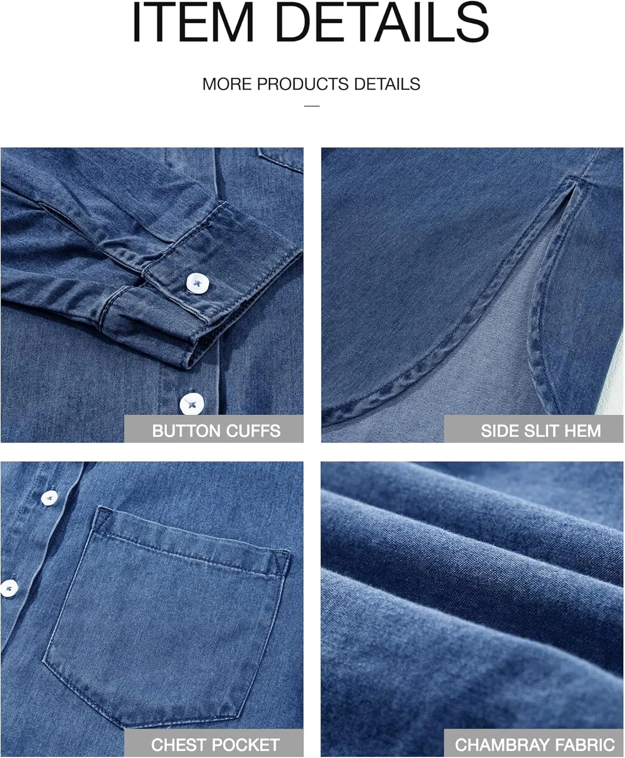 BTFBM Womens Button Down Denim Shirts Fall Lapel V Neck Lightweight Oversized Long Sleeve Thin Casual Blouse Tops Pocket