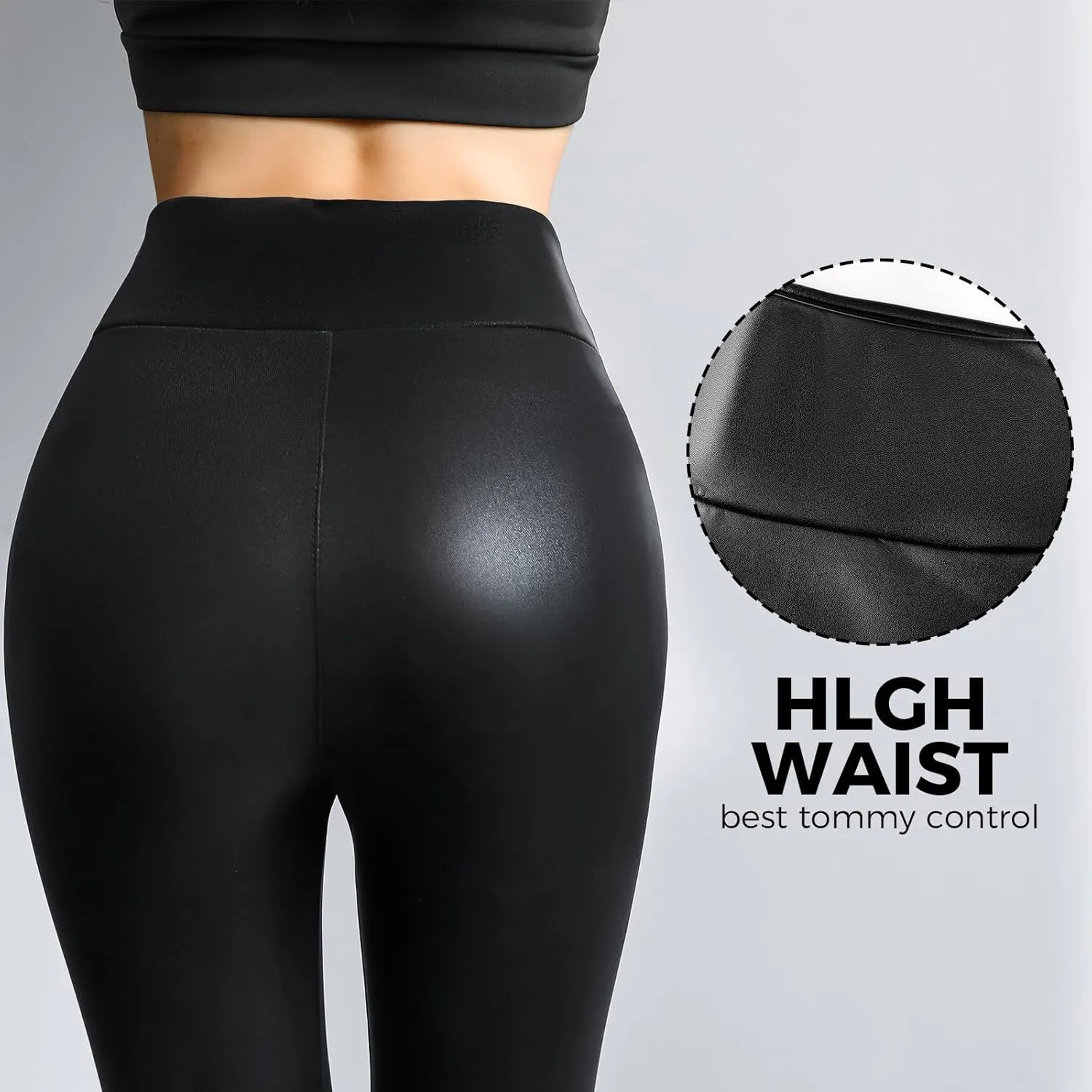 Buauty Women's Faux Leather Leggings Tummy Control, High Waist Pants Leggings Depot, PU Stretchy Pleather Pants Yoga Tights
