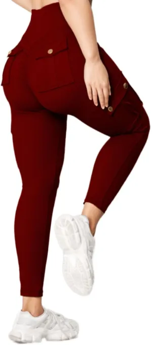 Butt Lifting Leggings with Flap Pockets for Women Stretch Cargo Leggings High Waist Tummy Control Workout Running Pants