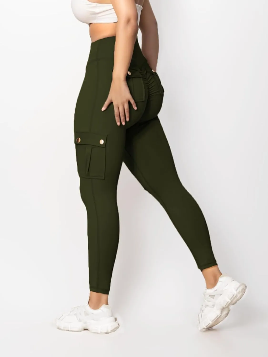 Butt Lifting Leggings with Flap Pockets for Women Stretch Cargo Leggings High Waist Tummy Control Workout Running Pants