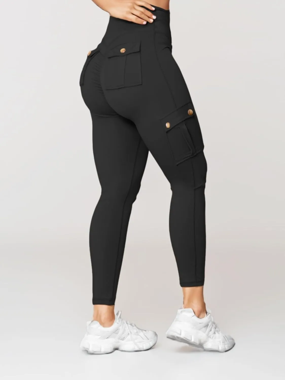 Butt Lifting Leggings with Flap Pockets for Women Stretch Cargo Leggings High Waist Tummy Control Workout Running Pants