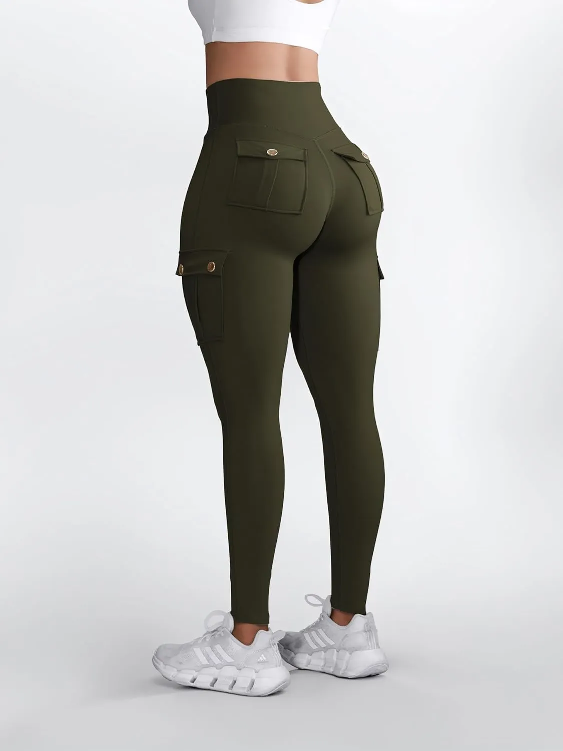 Butt Lifting Leggings with Flap Pockets Workout Cargo Leggings for Women High Waist Tummy Control Running Yoga Pants