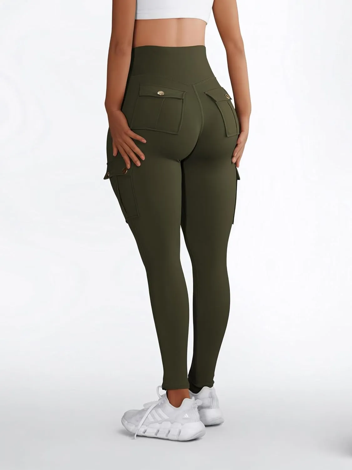Butt Lifting Leggings with Flap Pockets Workout Cargo Leggings for Women High Waist Tummy Control Running Yoga Pants