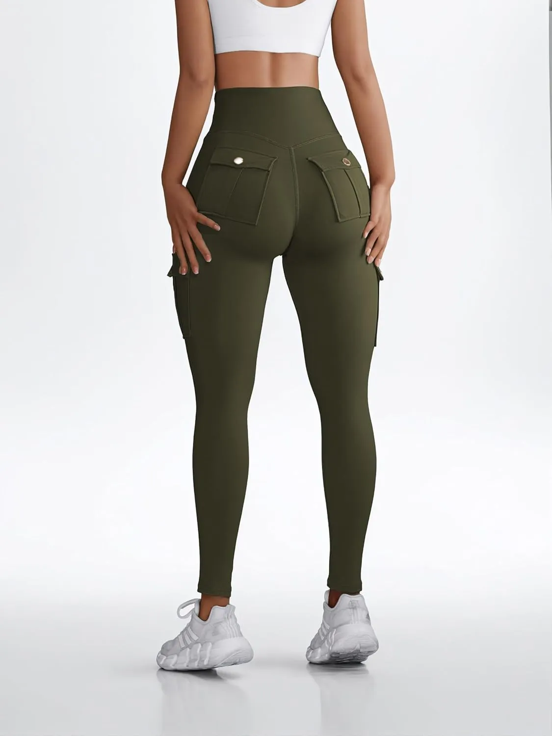 Butt Lifting Leggings with Flap Pockets Workout Cargo Leggings for Women High Waist Tummy Control Running Yoga Pants
