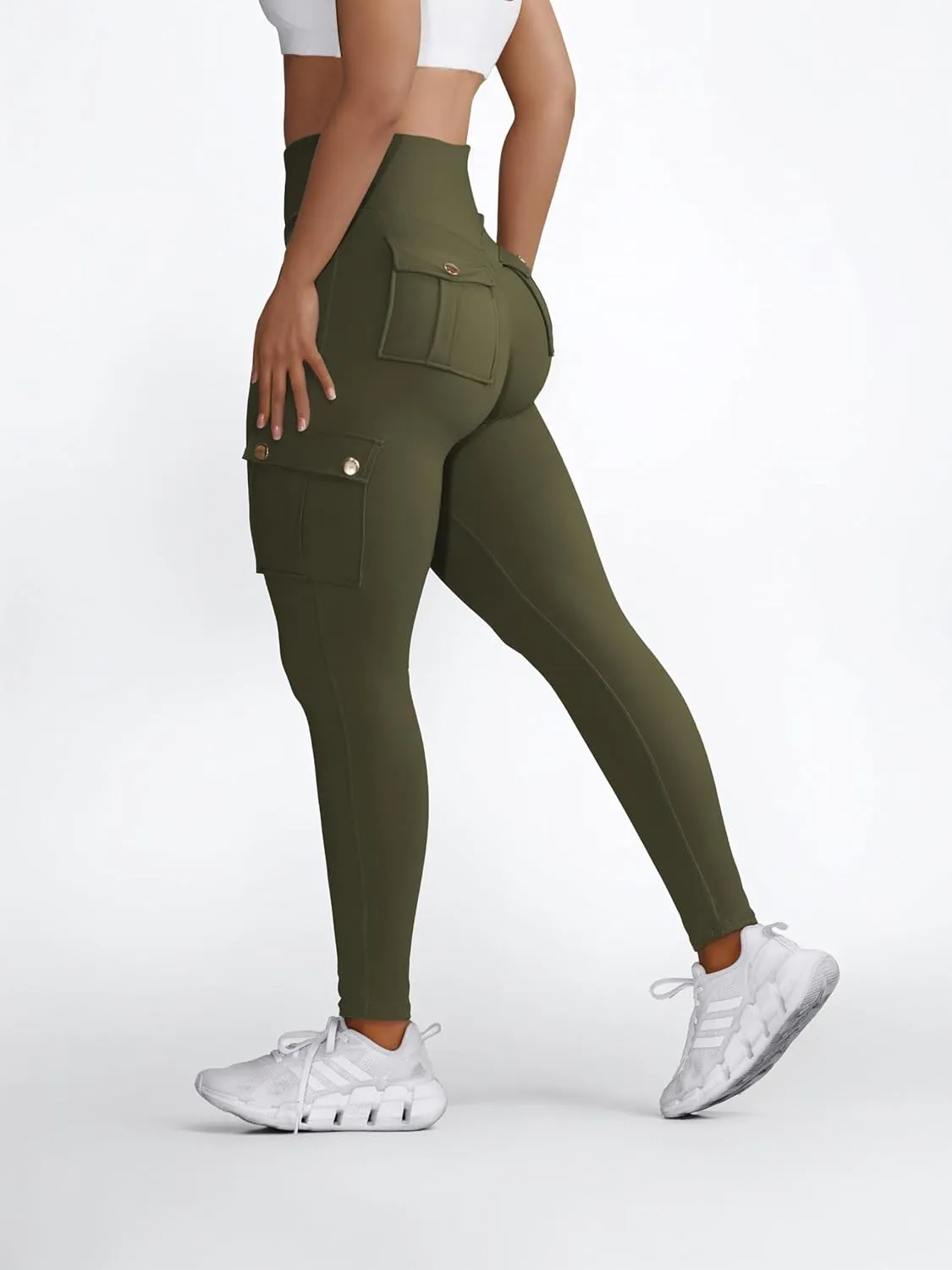 Butt Lifting Leggings with Flap Pockets Workout Cargo Leggings for Women High Waist Tummy Control Running Yoga Pants