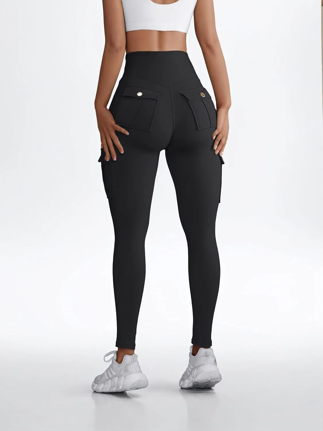 Butt Lifting Leggings with Flap Pockets Workout Cargo Leggings for Women High Waist Tummy Control Running Yoga Pants