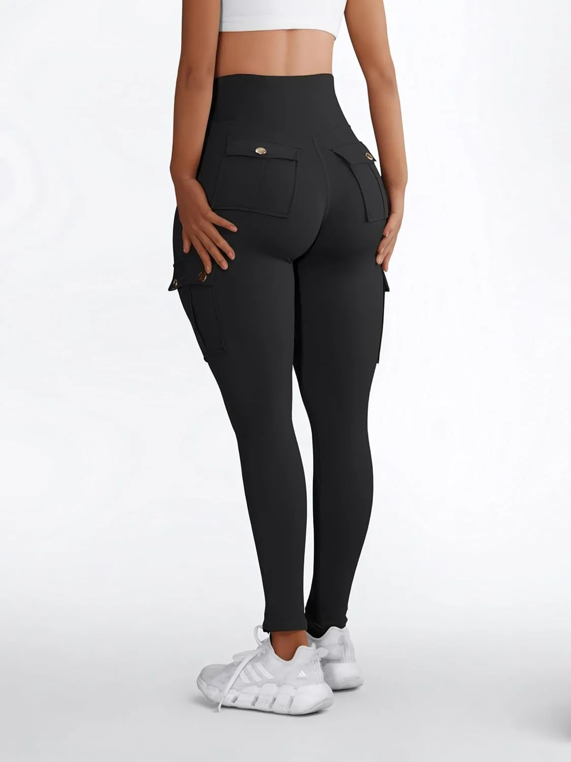 Butt Lifting Leggings with Flap Pockets Workout Cargo Leggings for Women High Waist Tummy Control Running Yoga Pants