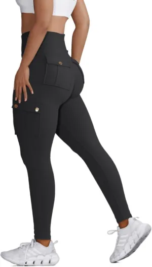 Butt Lifting Leggings with Flap Pockets Workout Cargo Leggings for Women High Waist Tummy Control Running Yoga Pants