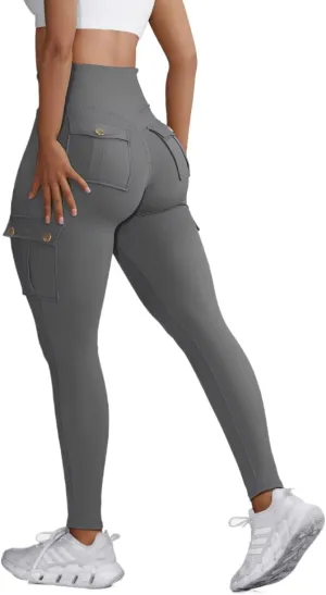 Butt Lifting Leggings with Flap Pockets Workout Cargo Leggings for Women High Waist Tummy Control Running Yoga Pants