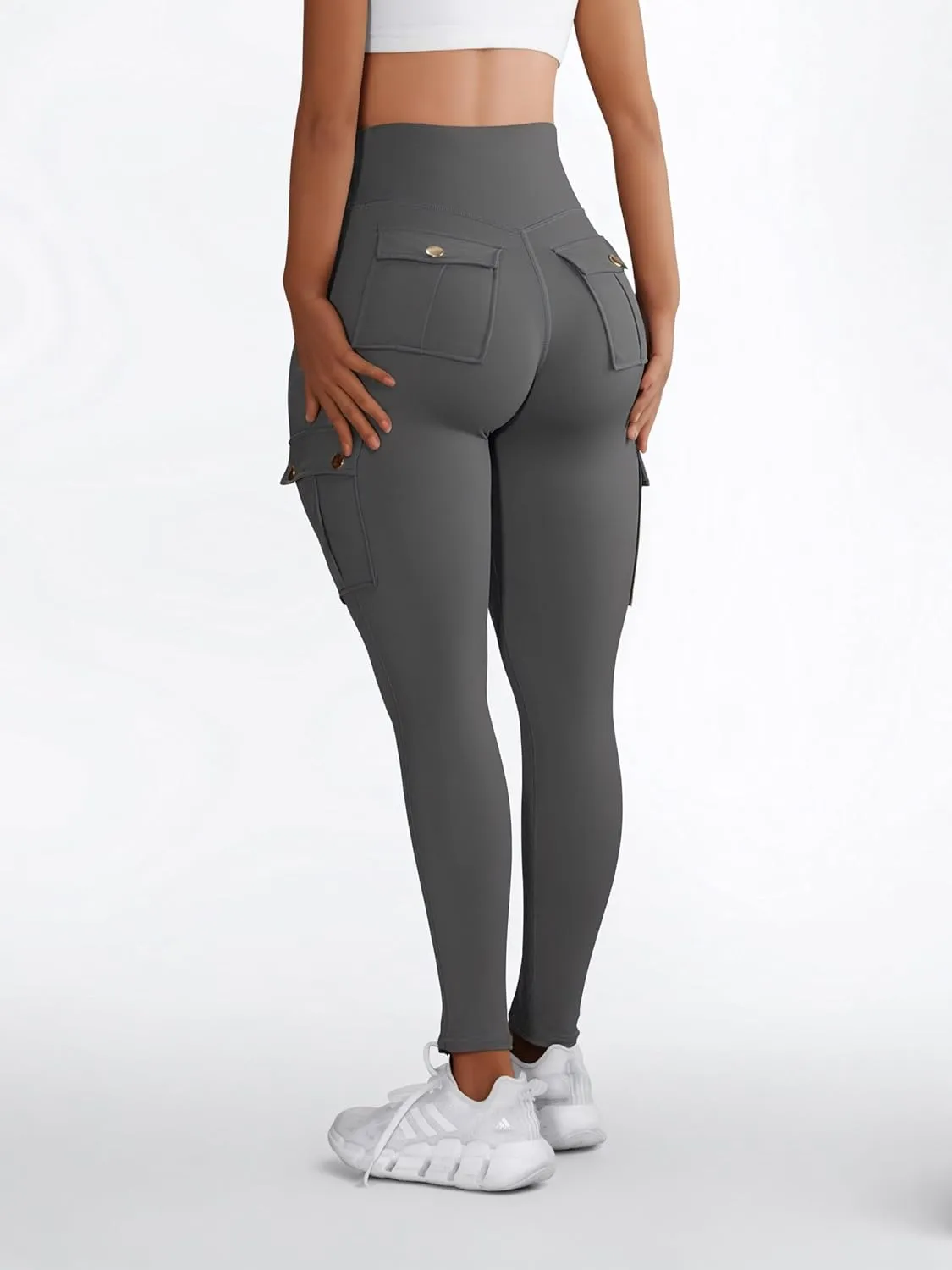 Butt Lifting Leggings with Flap Pockets Workout Cargo Leggings for Women High Waist Tummy Control Running Yoga Pants