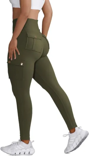 Butt Lifting Leggings with Flap Pockets Workout Cargo Leggings for Women High Waist Tummy Control Running Yoga Pants