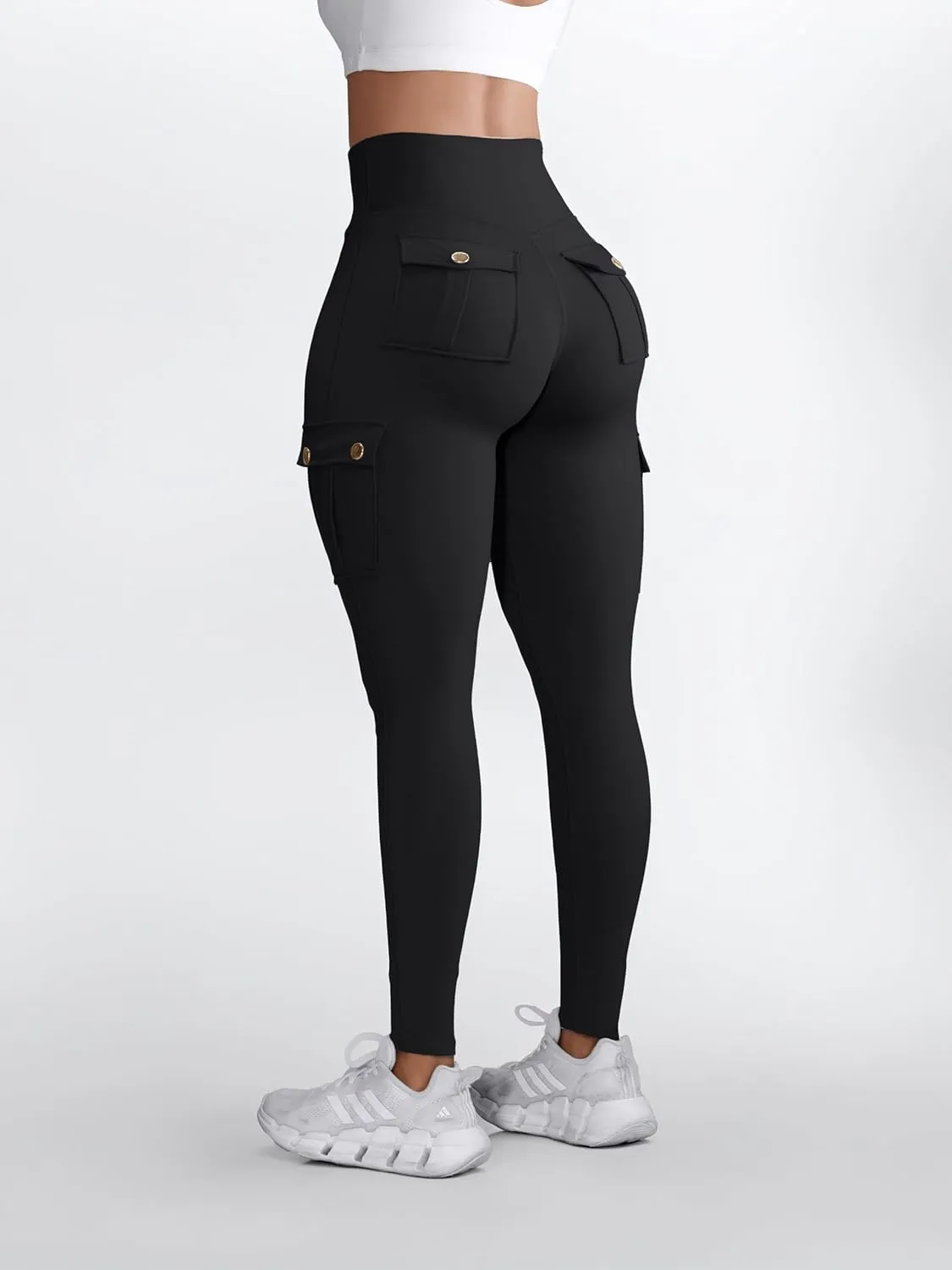 Butt Lifting Leggings with Flap Pockets Workout Cargo Leggings for Women High Waist Tummy Control Running Yoga Pants