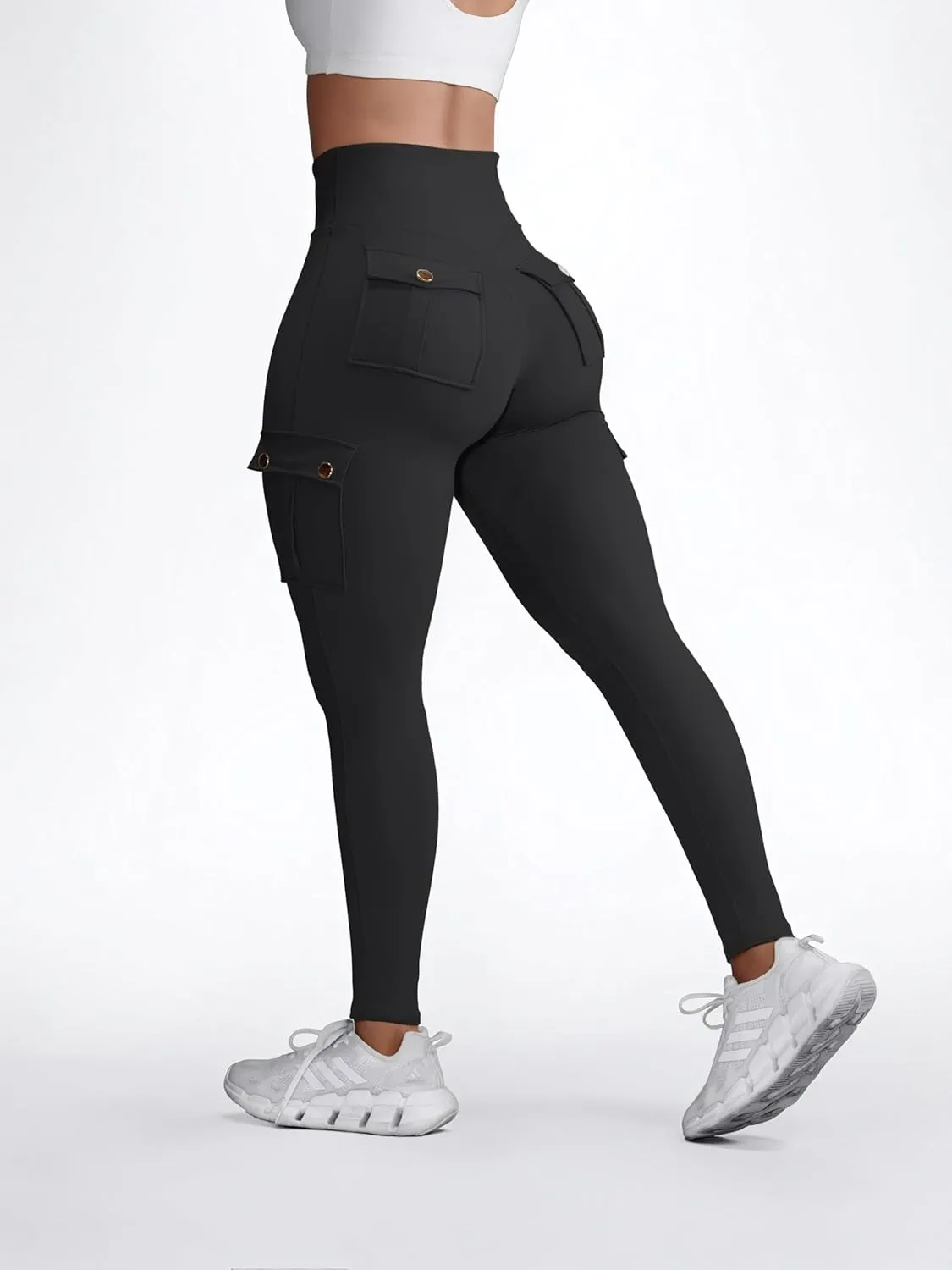 Butt Lifting Leggings with Flap Pockets Workout Cargo Leggings for Women High Waist Tummy Control Running Yoga Pants