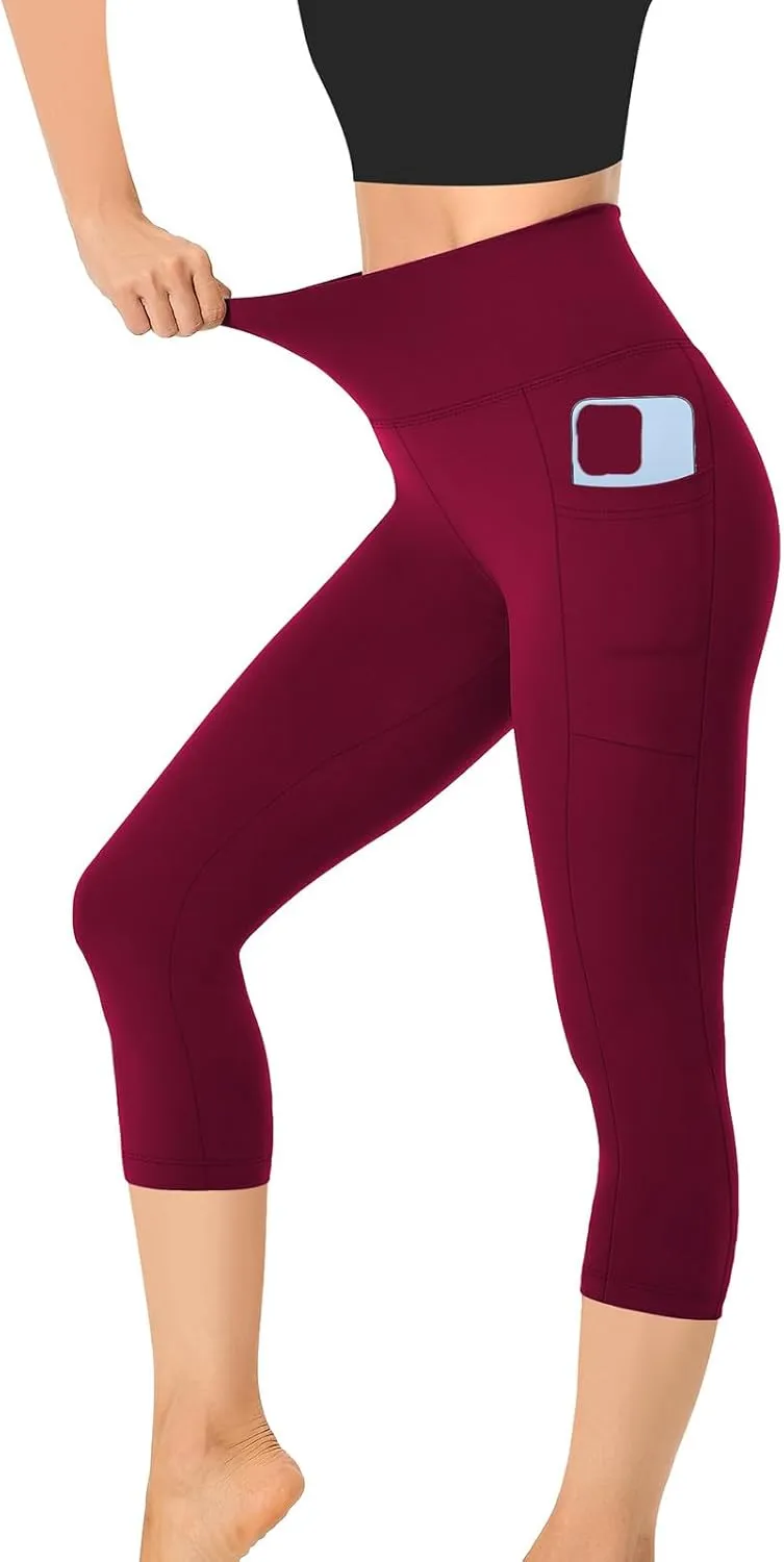 Capri Leggings for Women Butt Lift with Pockets High Waisted Tummy Control Soft Yoga Capris Workout Running Leggings