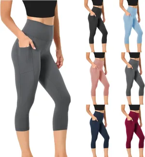 Capri Leggings for Women Butt Lift with Pockets High Waisted Tummy Control Soft Yoga Capris Workout Running Leggings
