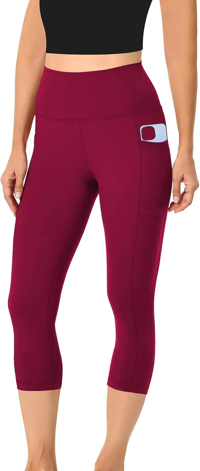 Capri Leggings for Women Butt Lift with Pockets High Waisted Tummy Control Soft Yoga Capris Workout Running Leggings